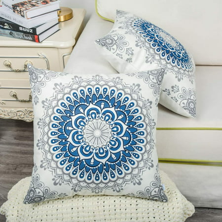 CaliTime Pack of 2 Cozy Fleece Throw Pillow Cases Covers for Couch Bed Sofa Farmhouse Decoration Dahlia Floral Medallion Compass Mandala Style 22 X 22 Inches Yellow Grey 